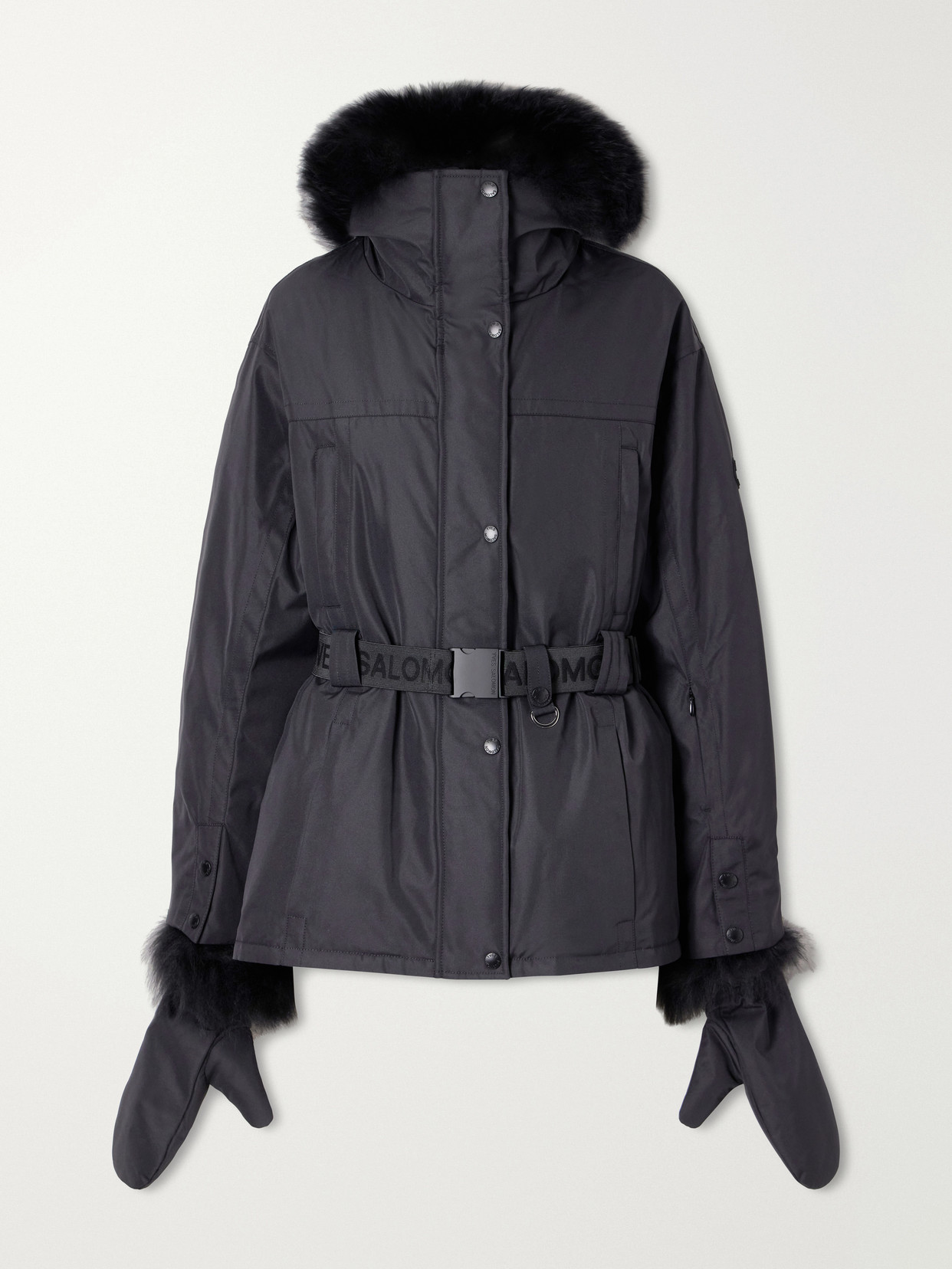 Yves Salomon Belted Hooded Shearling-trimmed Shell Ski Jacket In Black