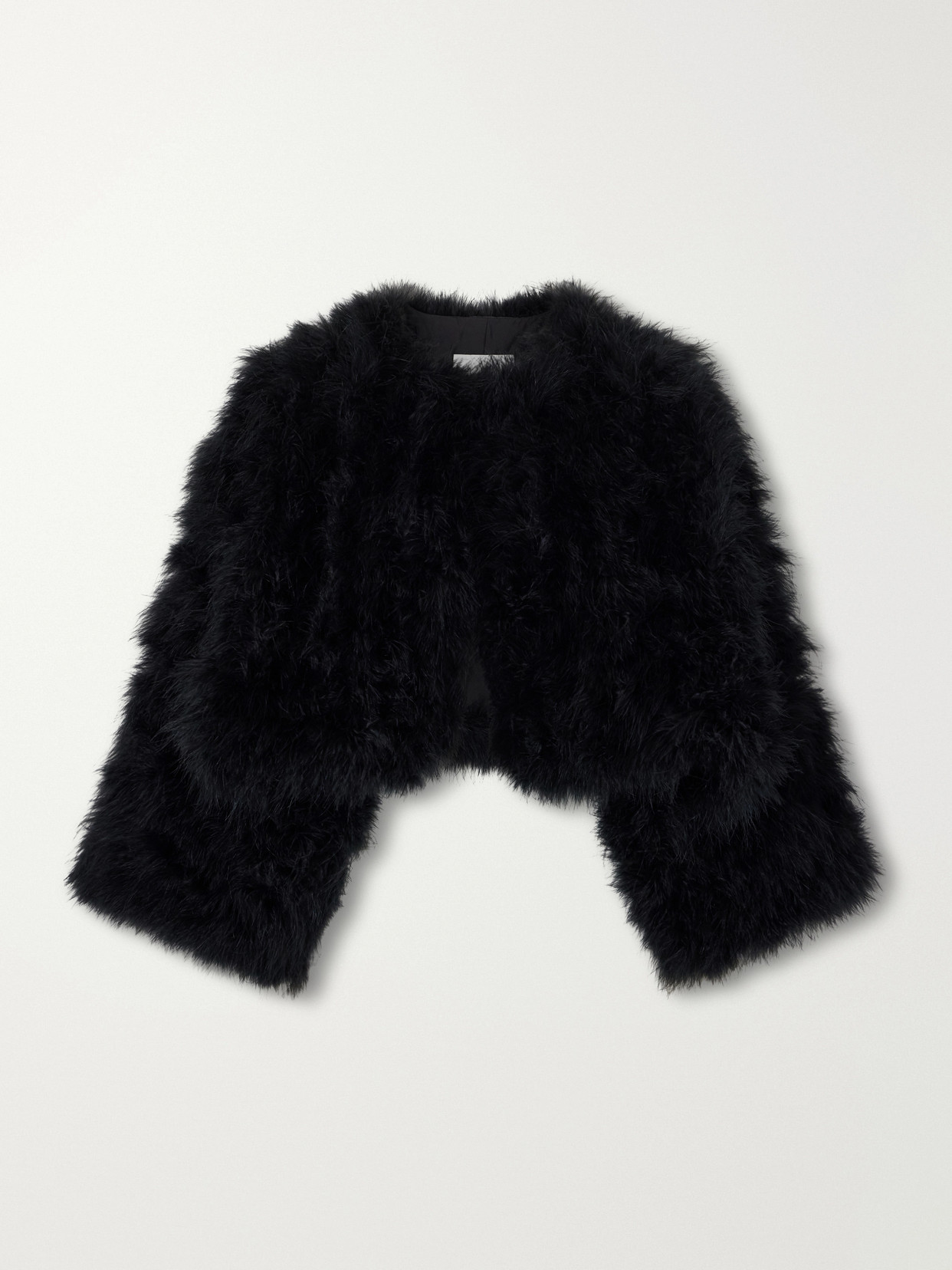 Yves Salomon Cropped Feather-embellished Satin Cape In Black