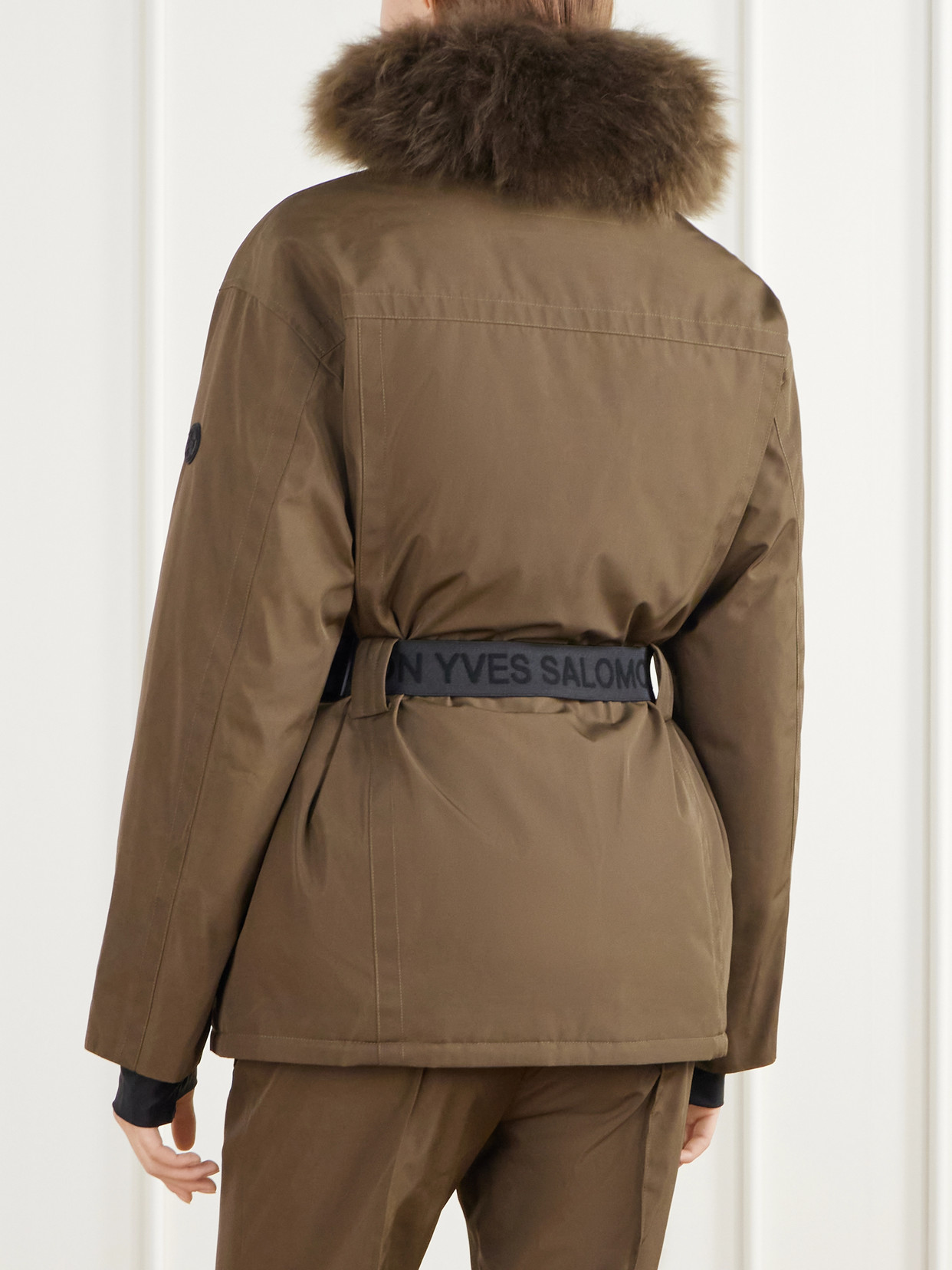 Belted Hooded Shearling-Trimmed Shell Ski Jacket