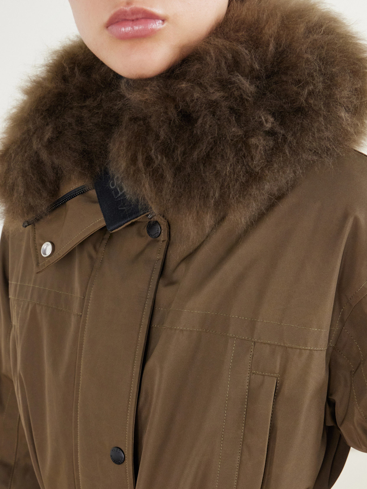 Belted Hooded Shearling-Trimmed Shell Ski Jacket