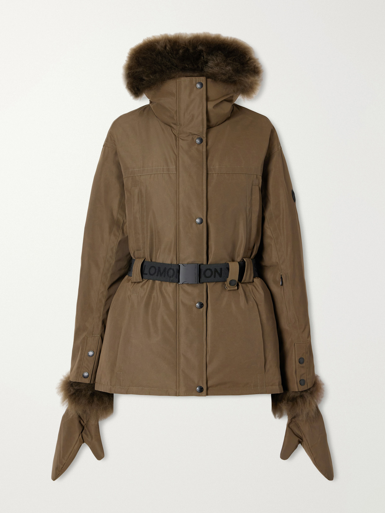 Yves Salomon Belted Hooded Shearling-trimmed Shell Ski Jacket In Brown