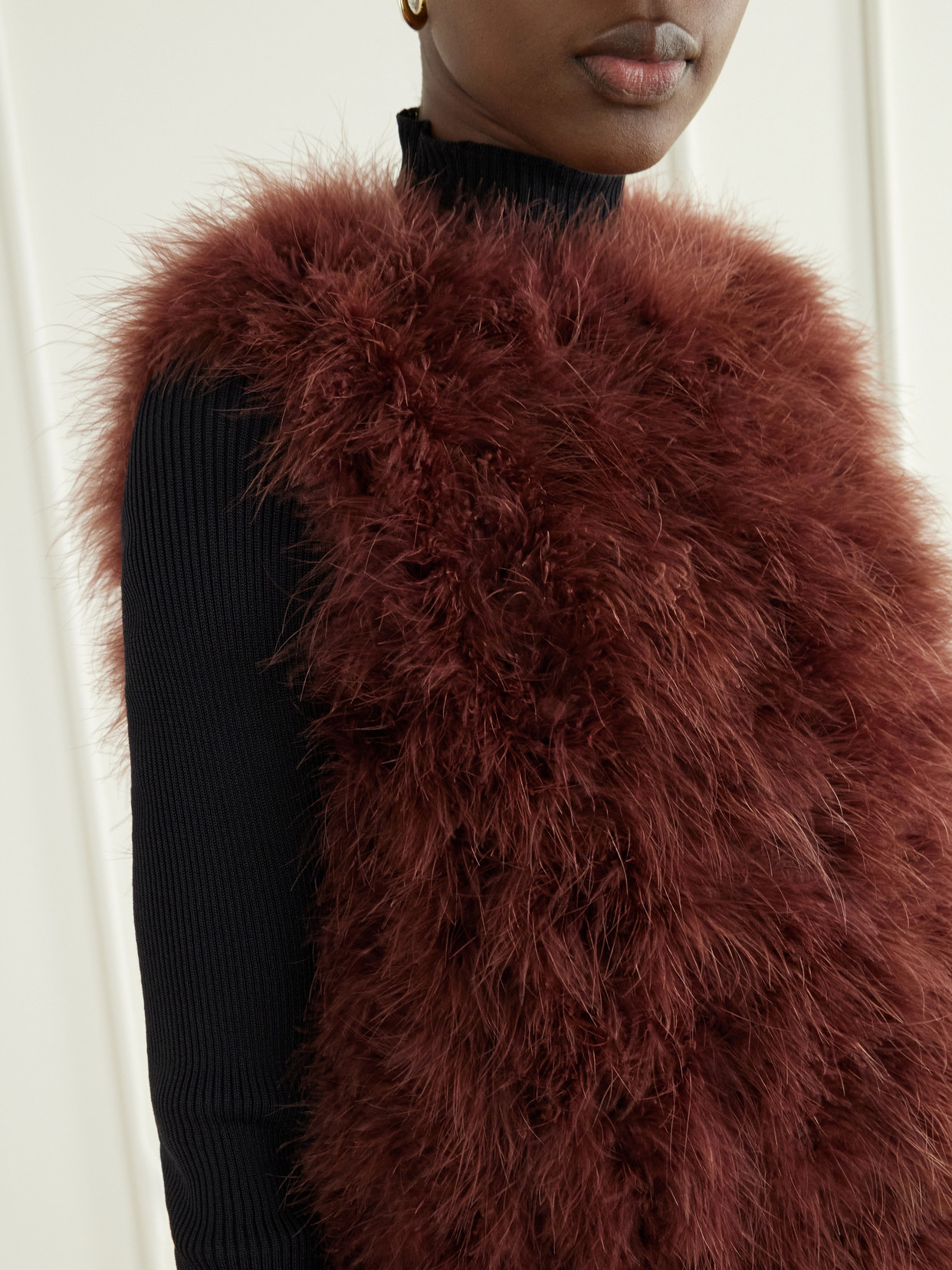 Feather-Embellished Silk Vest