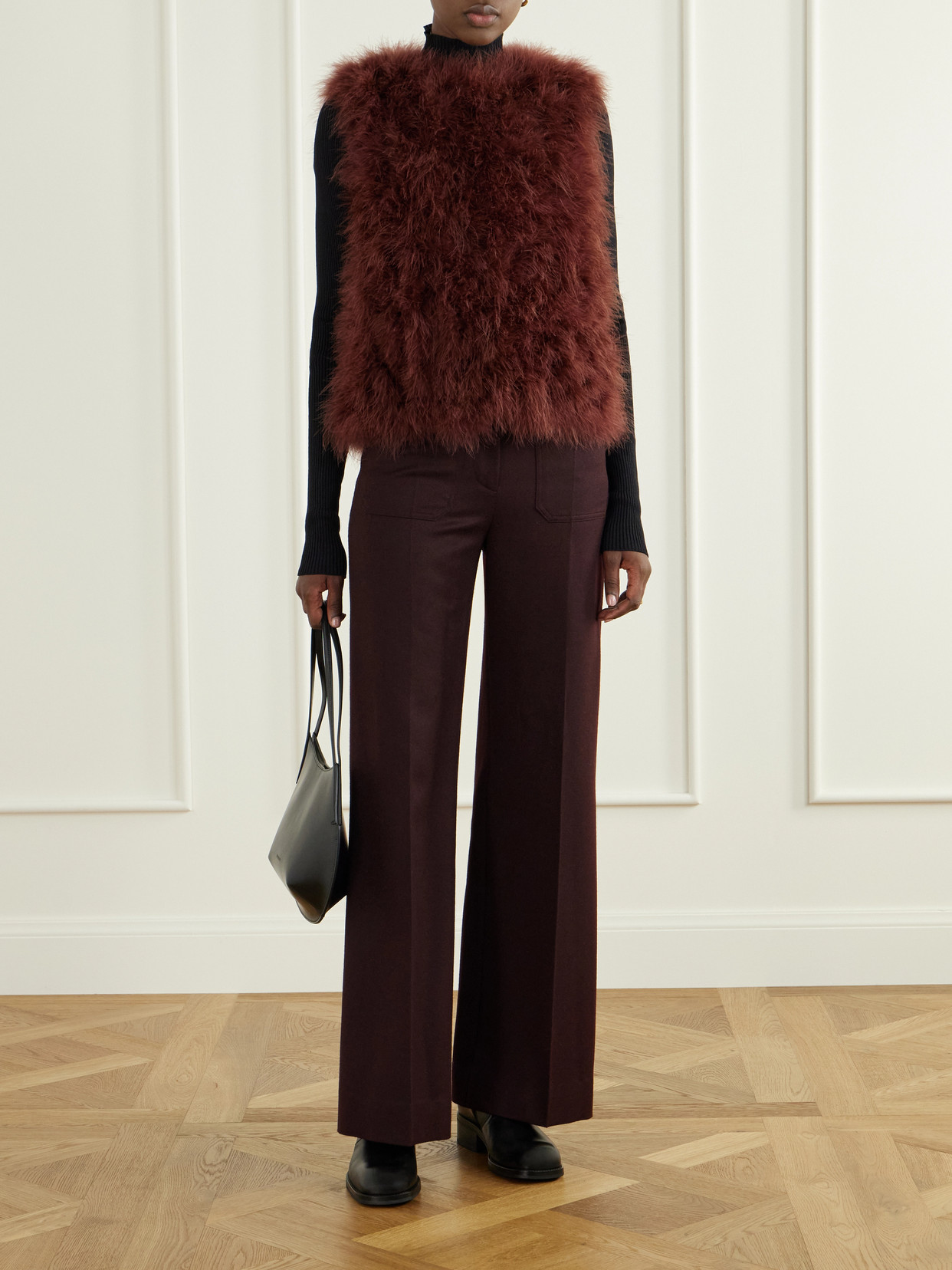 Feather-Embellished Silk Vest