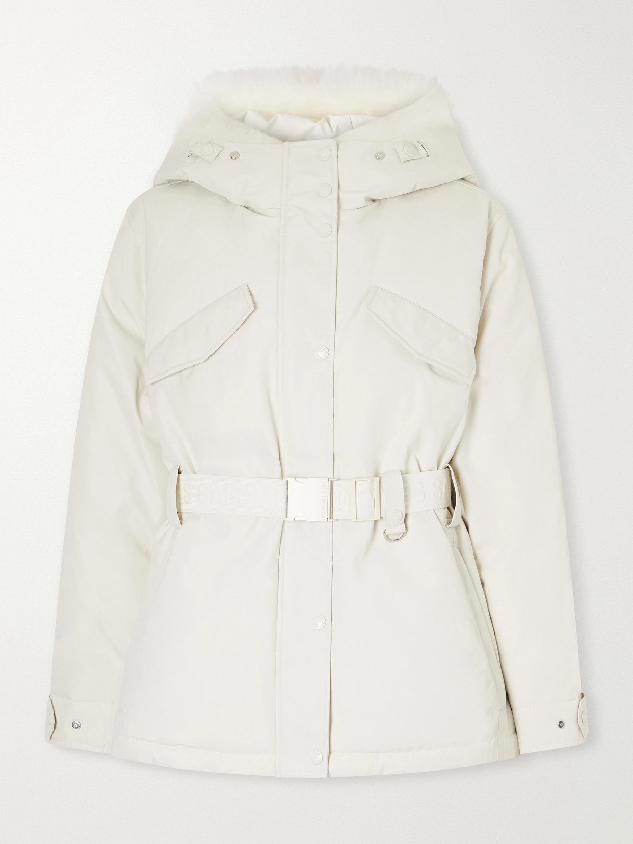 Yves Salomon Belted Shearling-trimmed Shell Down Ski Jacket In Neutral