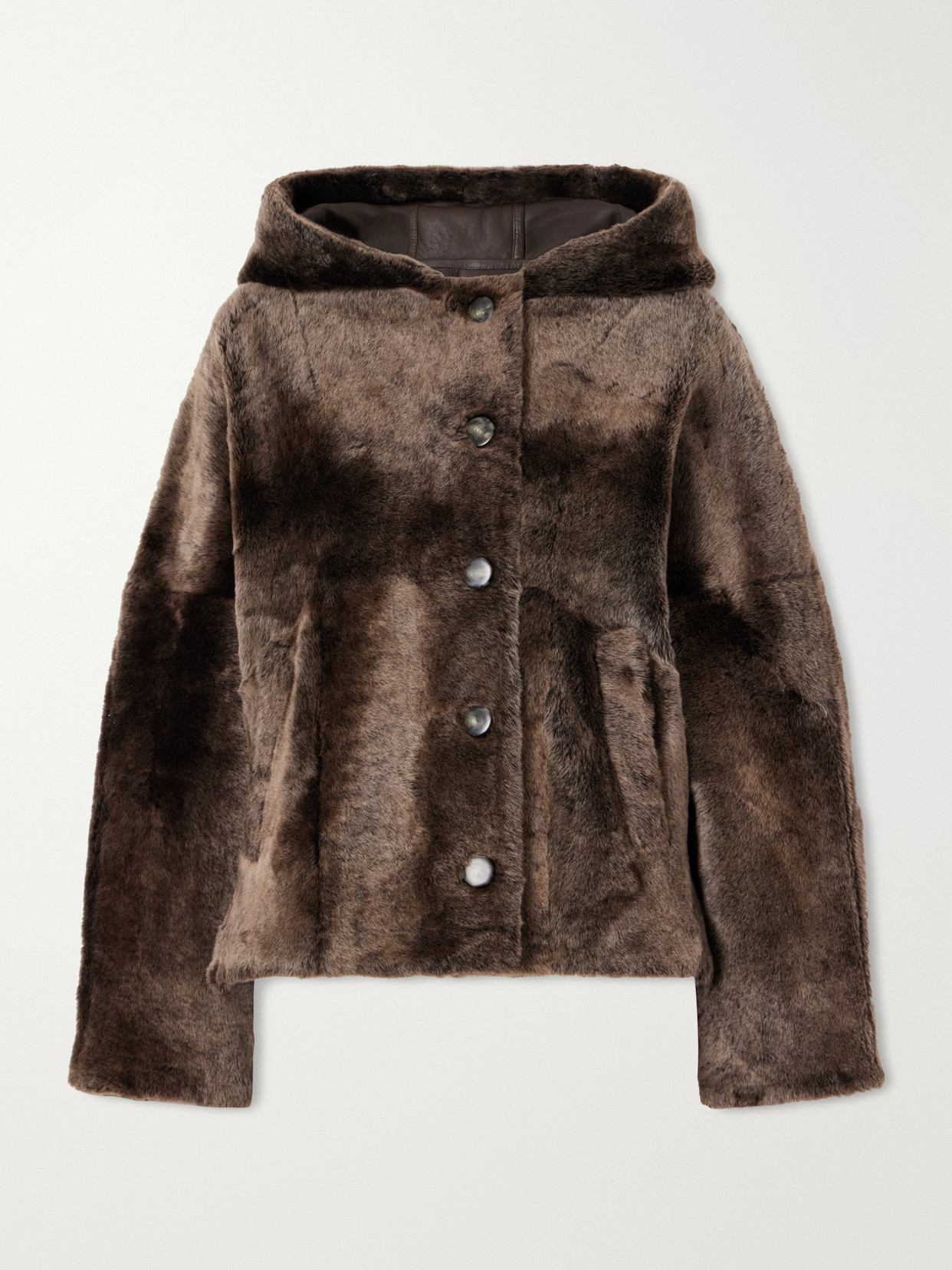 Yves Salomon Hooded Shearling Jacket In Brown