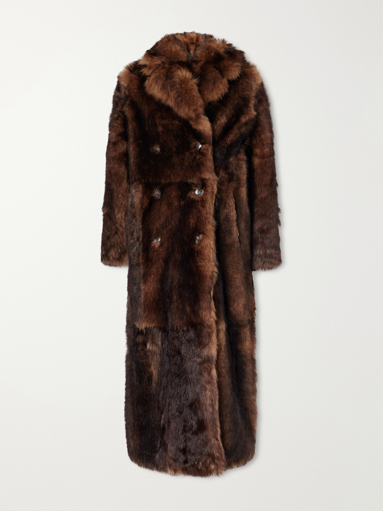 Yves Salomon Paneled Shearling Coat In Brown
