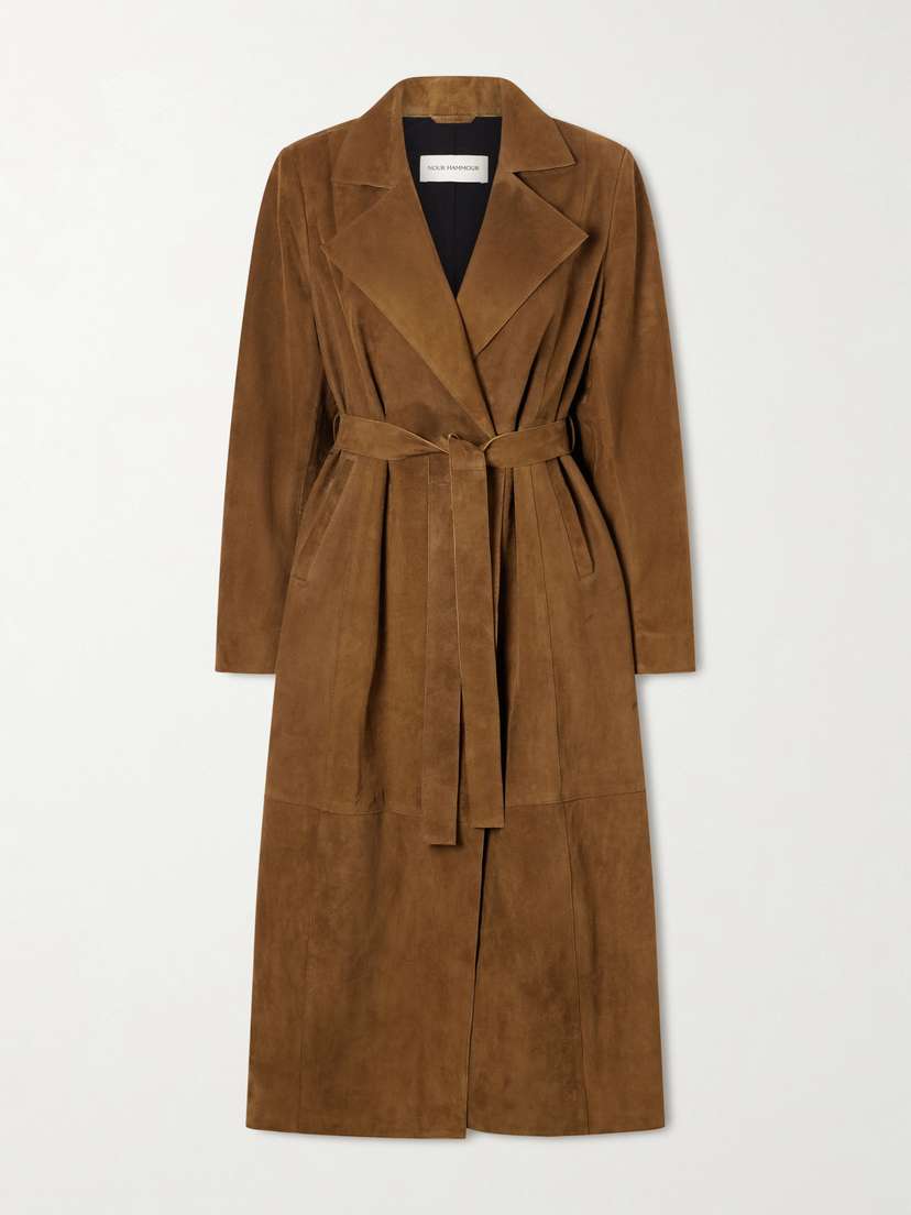Nour Hammour Winona Belted Suede Long Coat