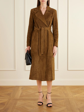 Nina Ricci - Double-breasted belted velvet and leather-trimmed