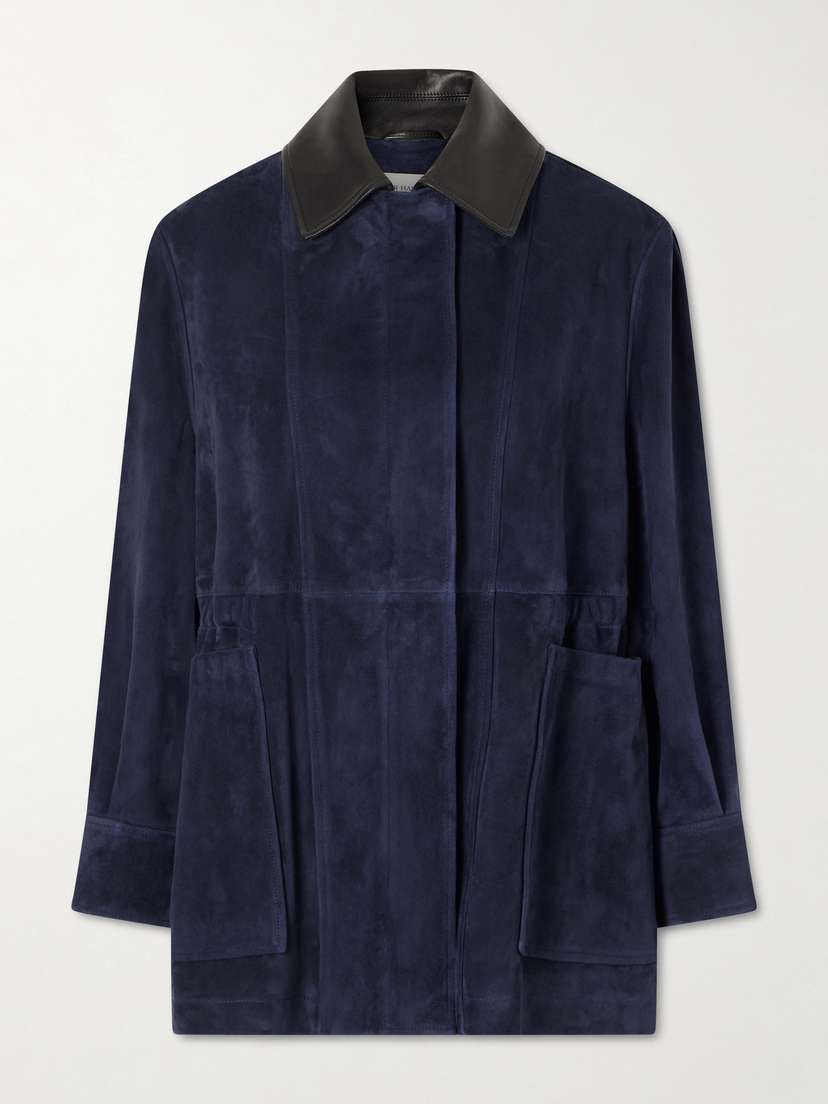 Nour Hammour Grange Gathered Leather-trimmed Suede Jacket