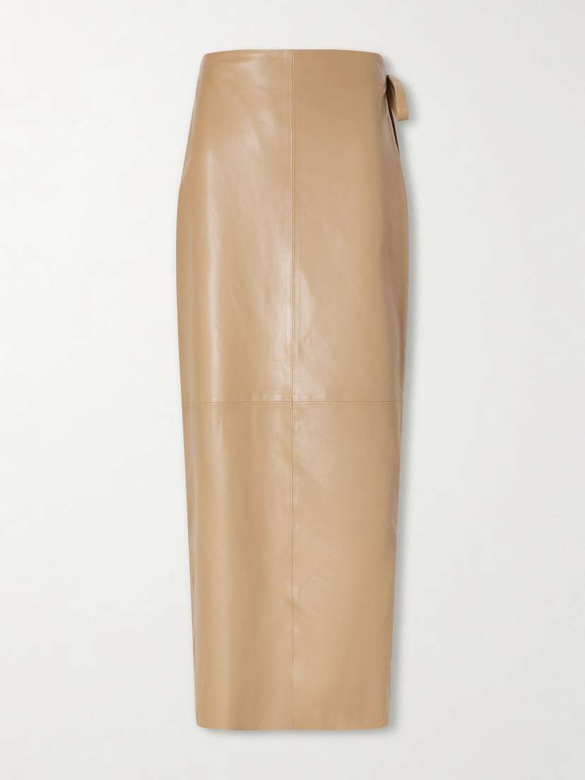 Nour Hammour Paneled Leather Maxi Wrap Skirt