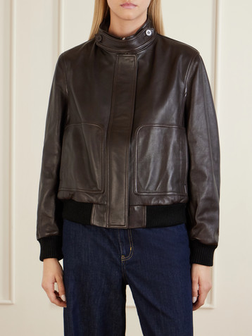 NOUR HAMMOUR Rios ribbed leather bomber jacket