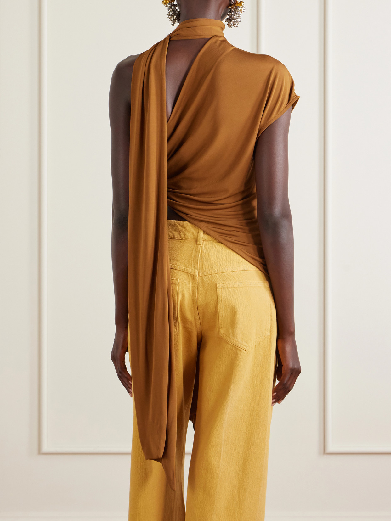 Vienna Scarf-Detail Draped Jersey Blouse