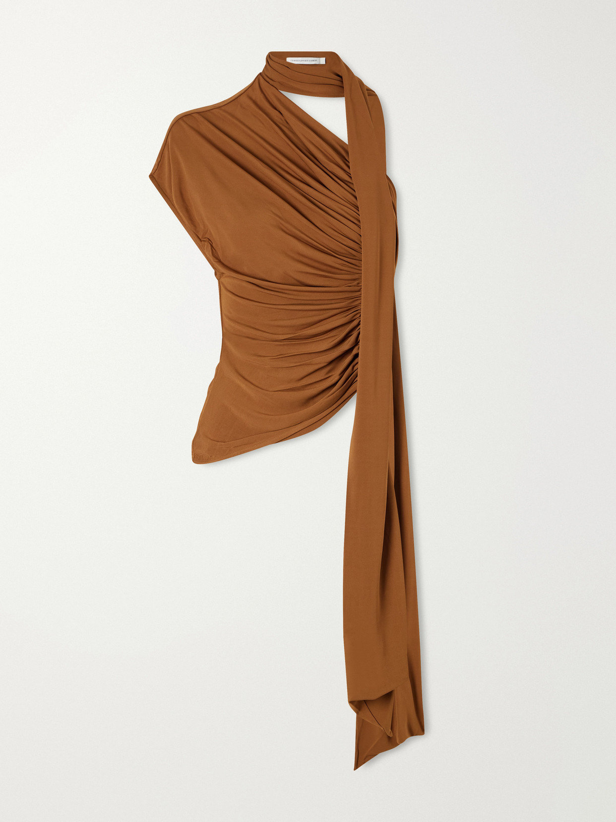 Christopher Esber Vienna Scarf-detail Draped Jersey Blouse In Brown