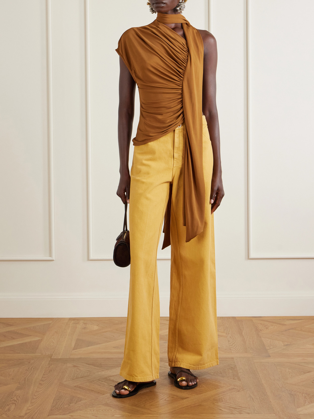 Vienna Scarf-Detail Draped Jersey Blouse