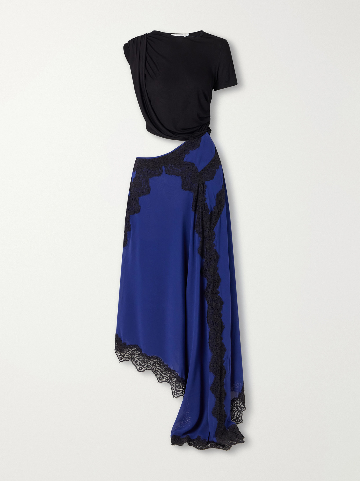 Christopher Esber Verve Asymmetric Lace-trimmed Silk-georgette And Ribbed Jersey Dress In Multi