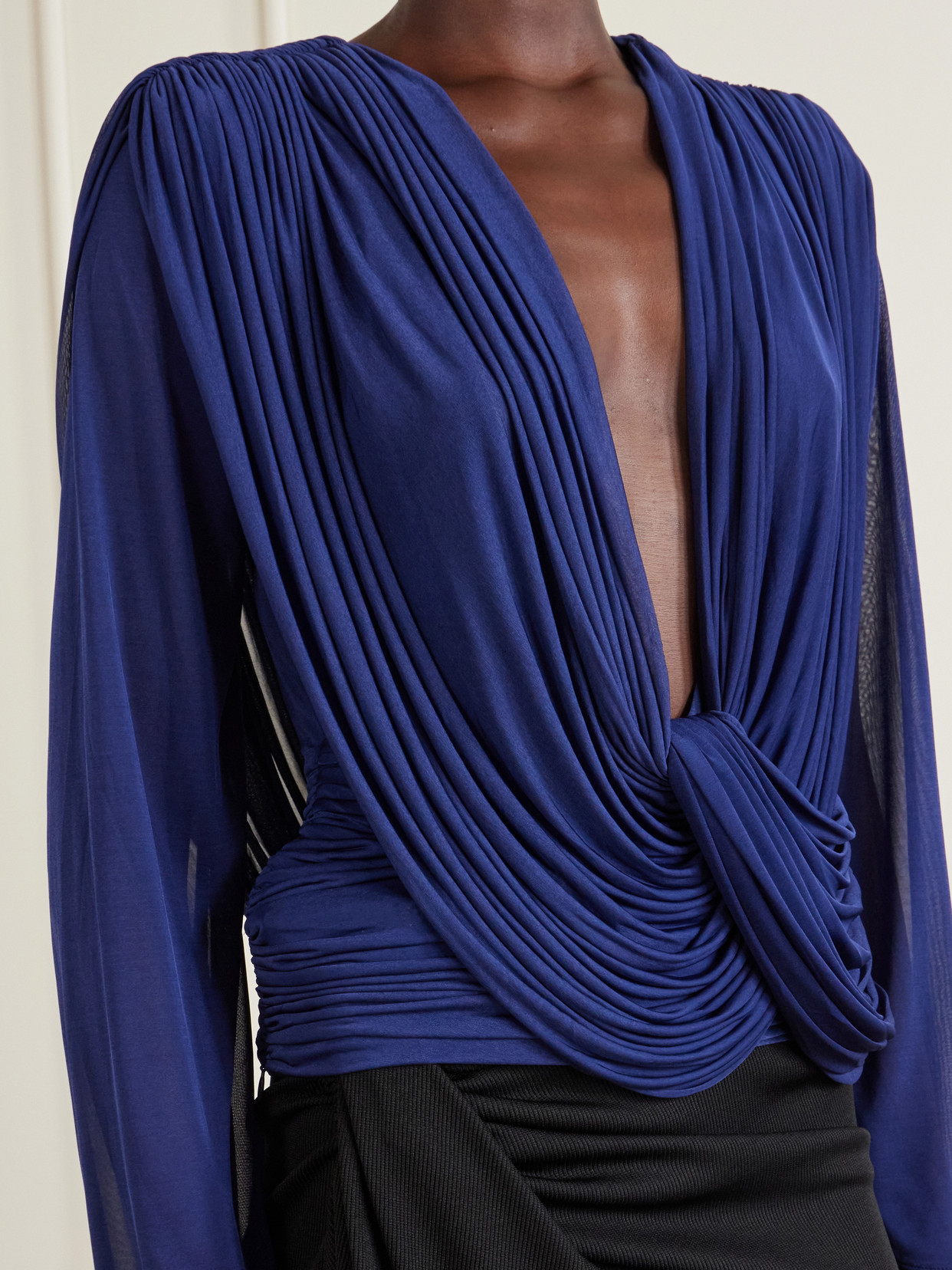 Ripple Draped Jersey Blouse