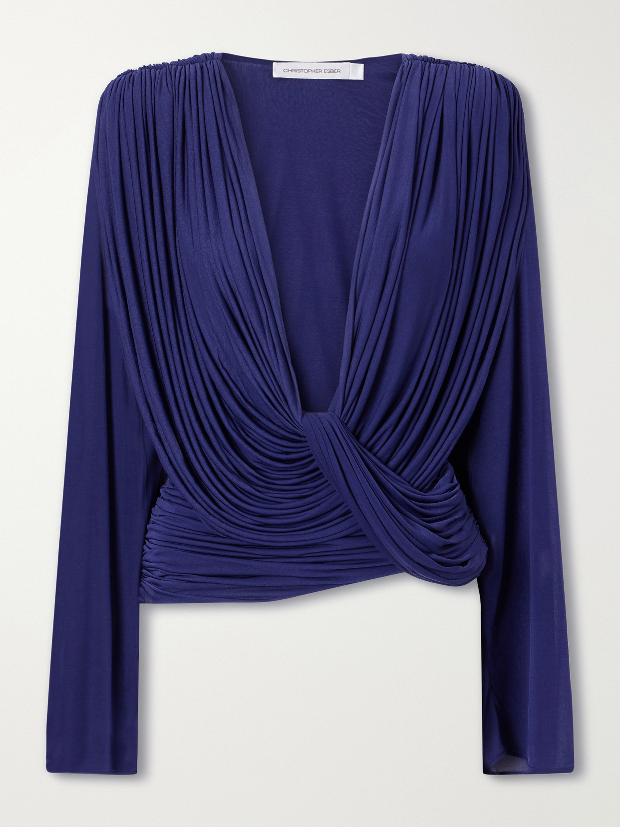 Christopher Esber Ripple Draped Jersey Blouse In Blue