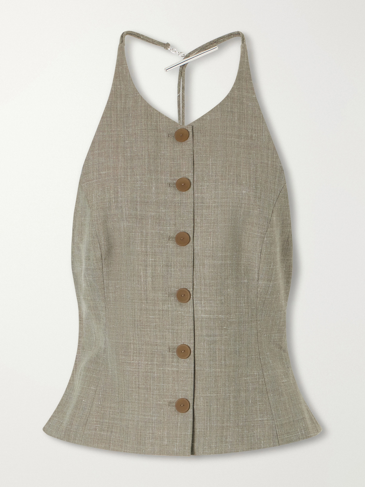 Christopher Esber Banyan Crystal-embellished Wool And Linen-blend Vest In Gray