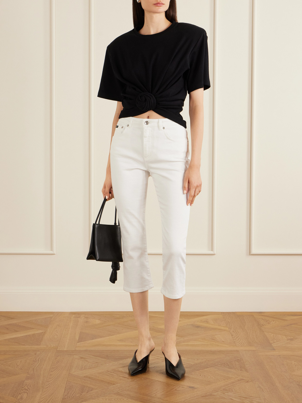Gathered Ribbed Cotton-Blend T-Shirt