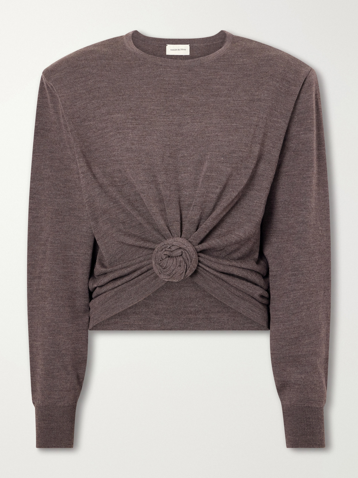 Magda Butrym Knotted Cropped Wool Sweater In Brown