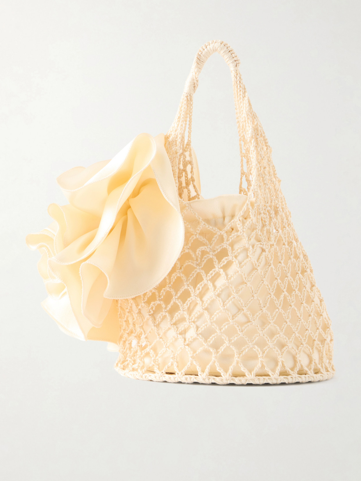 Magda Butrym Devana Mini Leather-trimmed Silk And Cotton-blend Knitted Shoulder Bag In Neutral