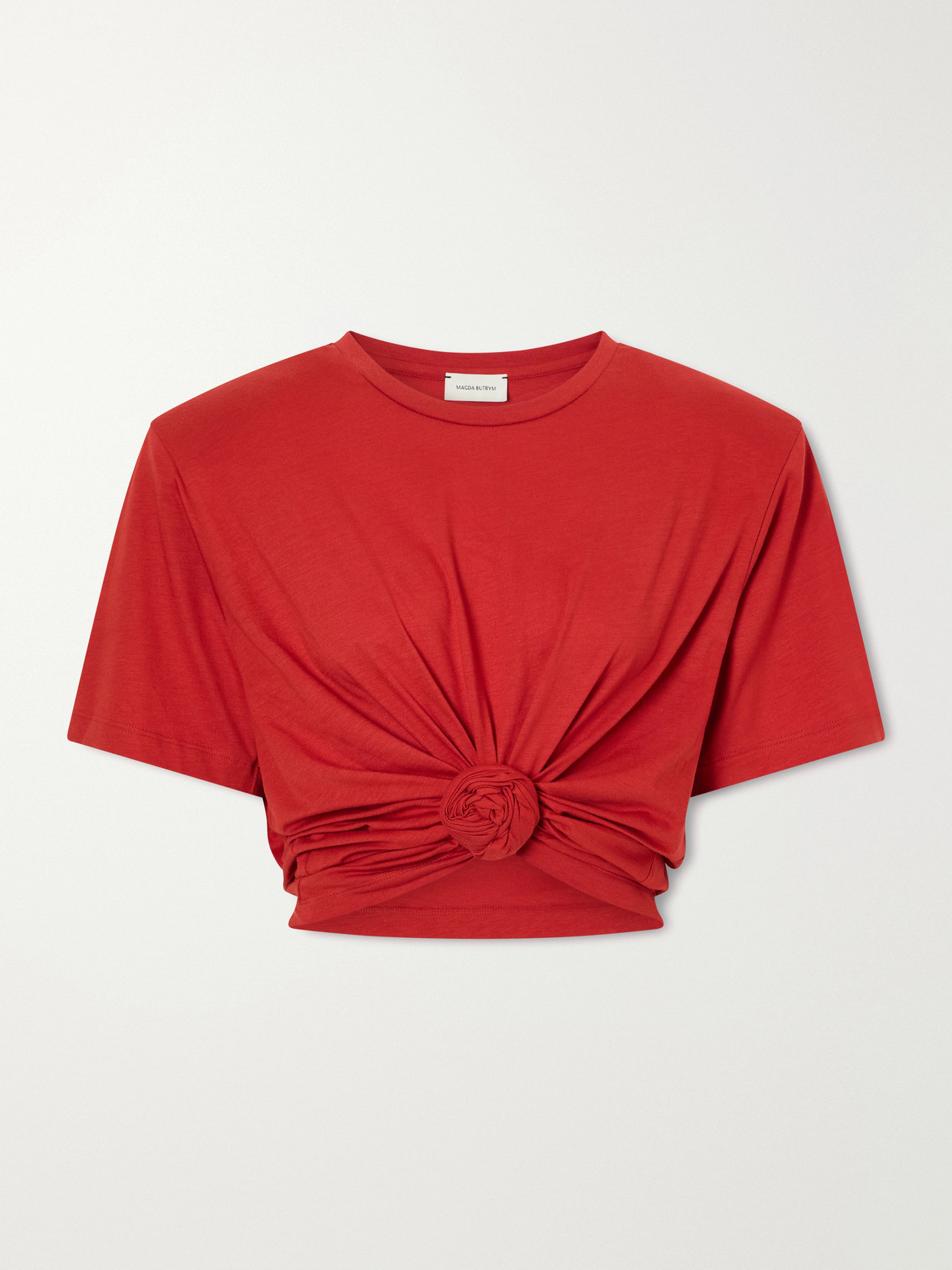 Magda Butrym Knotted Cropped Cotton-blend Jersey T-shirt In Red