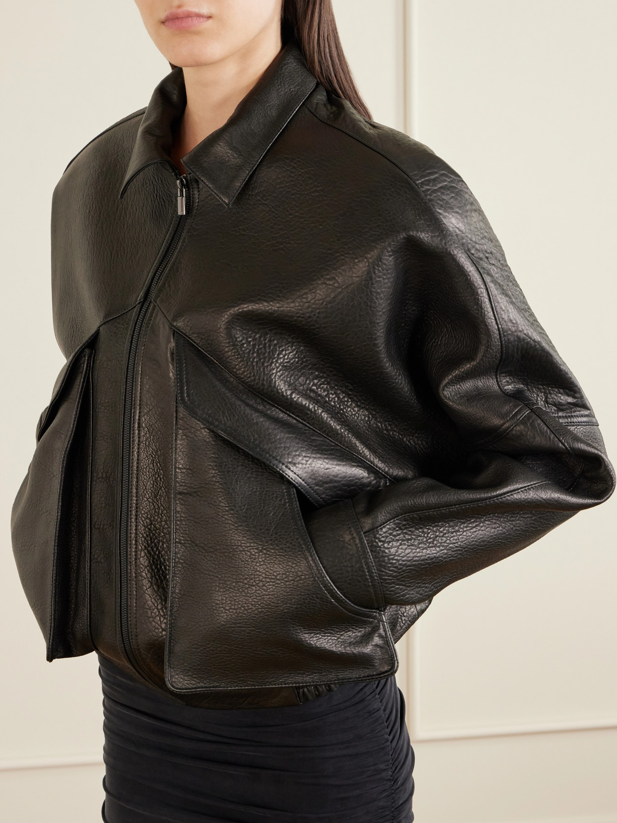 Textured-Leather Biker Jacket