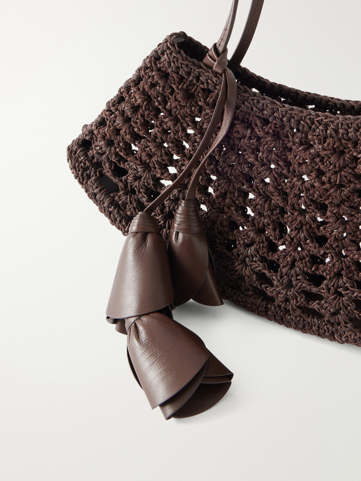 Maya Mini Leather-Trimmed Crocheted Shoulder Bag