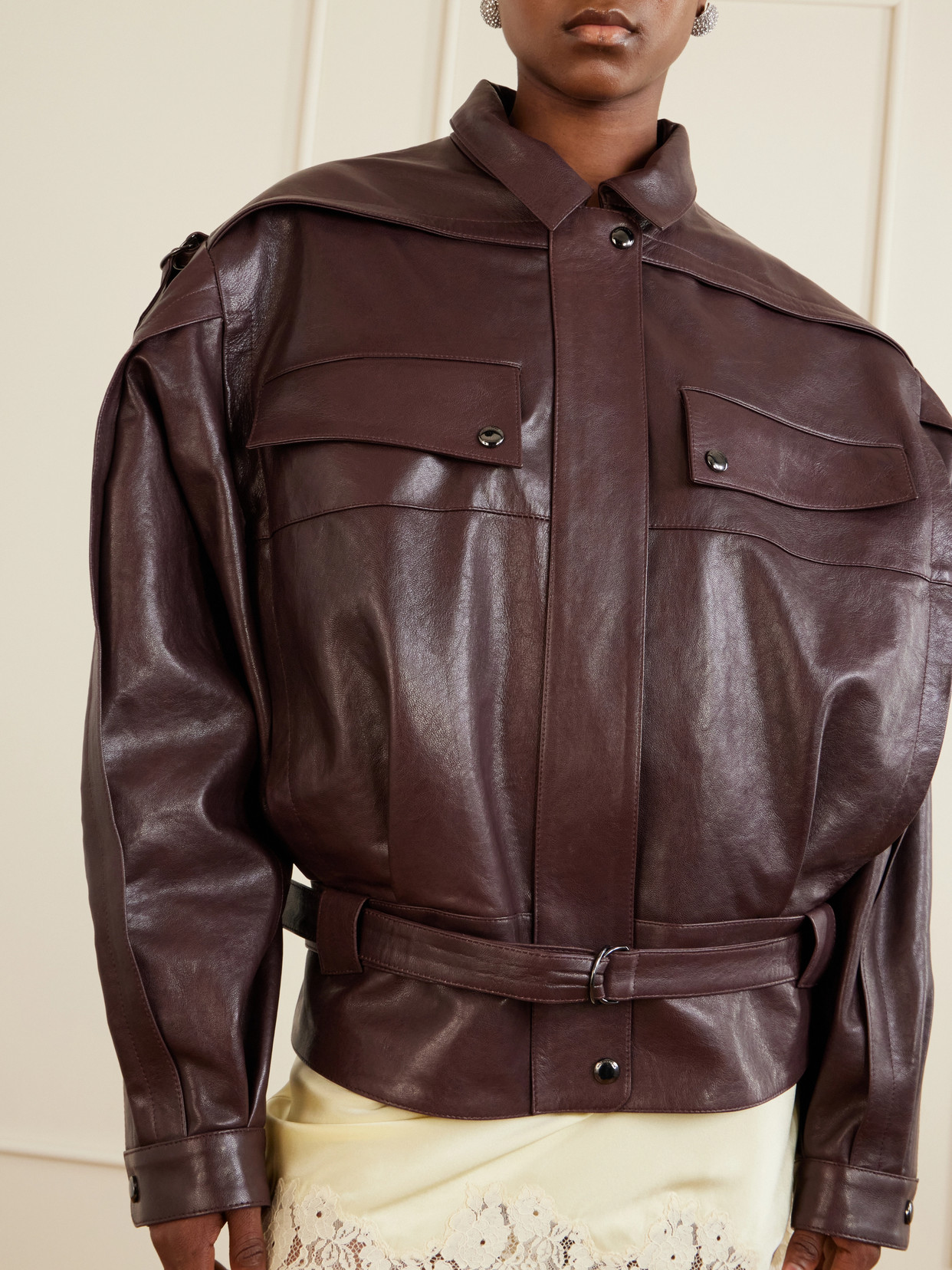 Belted Leather Biker Jacket