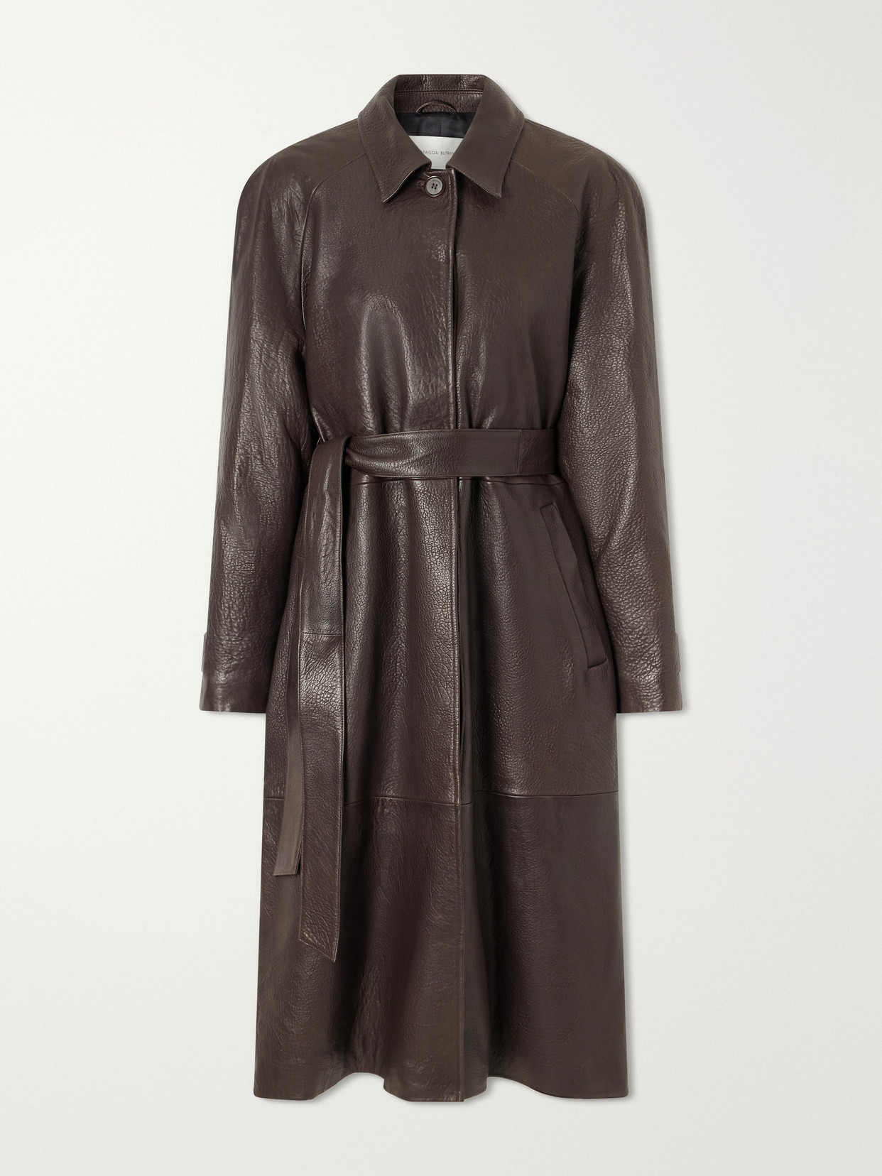 Magda Butrym Belted Leather Trench Coat In Brown