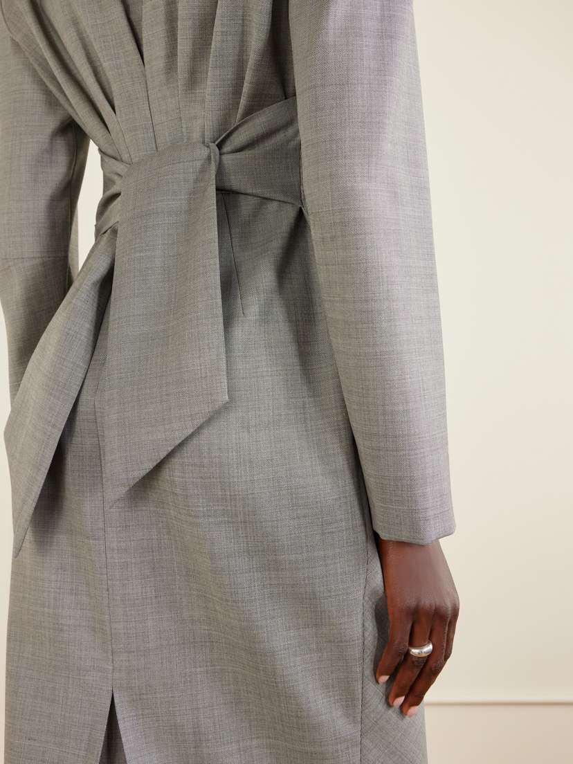 Magda Butrym Tie-detailed Gathered Padded Wool-blend Midi Dress | Thumbnail 4 Magda Butrym Tie-detailed Gathered Padded Wool-blend Midi Dress | Thumbnail 4