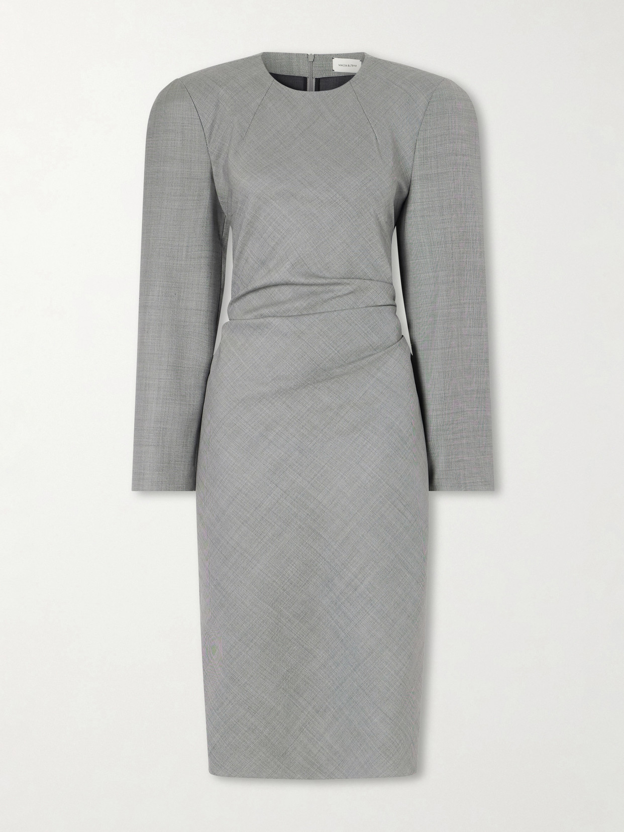 Magda Butrym Tie-detailed Gathered Padded Wool-blend Midi Dress In Gray