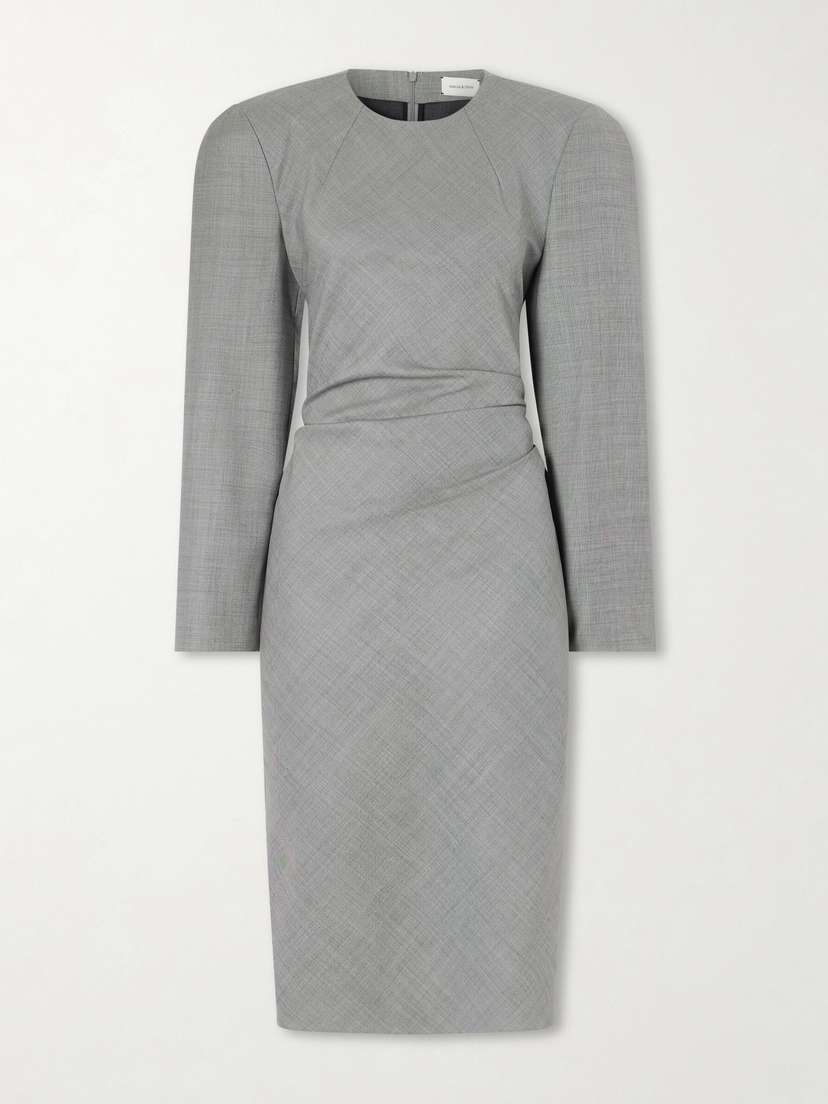 Magda Butrym Tie-detailed Gathered Padded Wool-blend Midi Dress