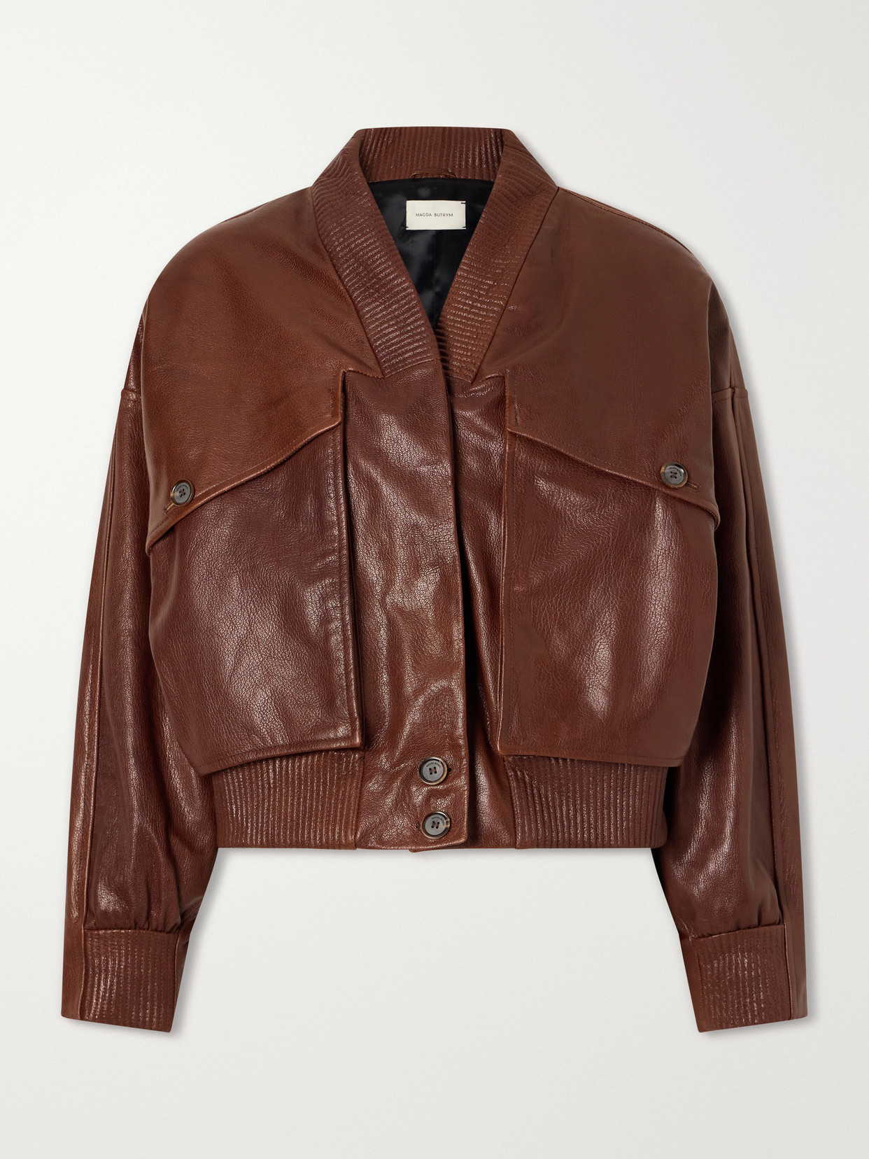Magda Butrym Cropped Leather Jacket In Brown