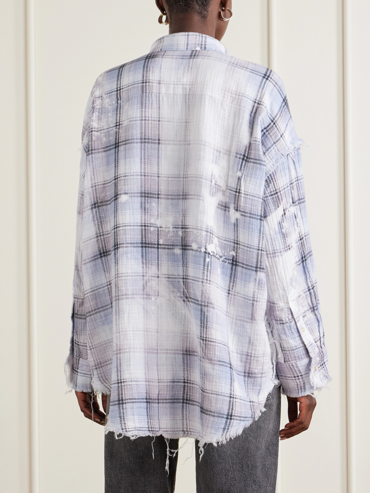 Distressed Checked Crinkled-Cotton Gauze Shirt