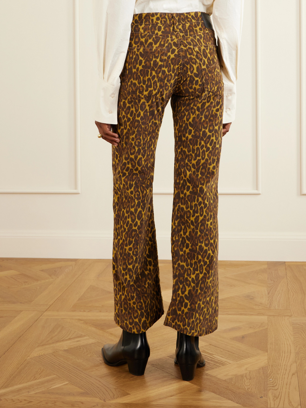Joan Cropped Animal-Print Flared Jeans