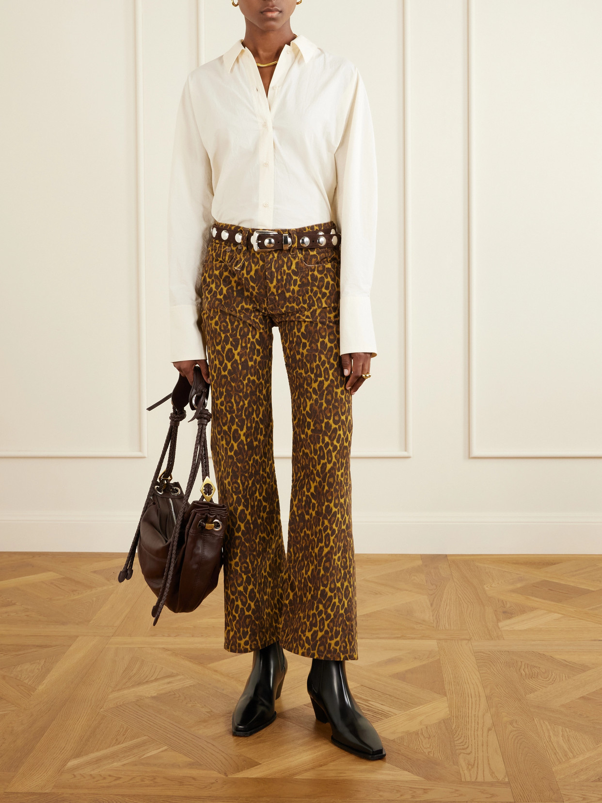 Joan Cropped Animal-Print Flared Jeans