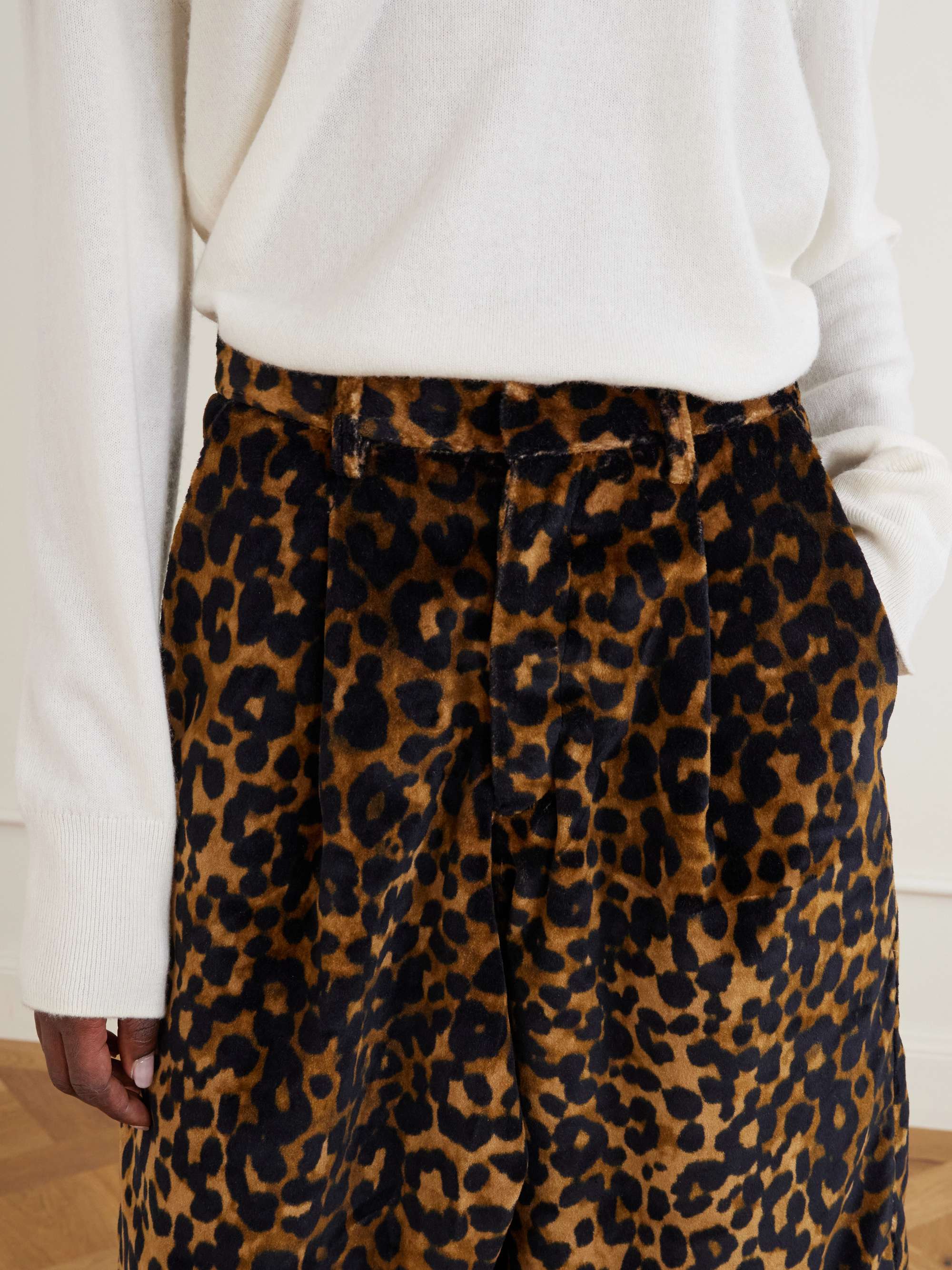 R13 Jumbo pleated leopard-print cotton-velvet shorts | NET-A-PORTER