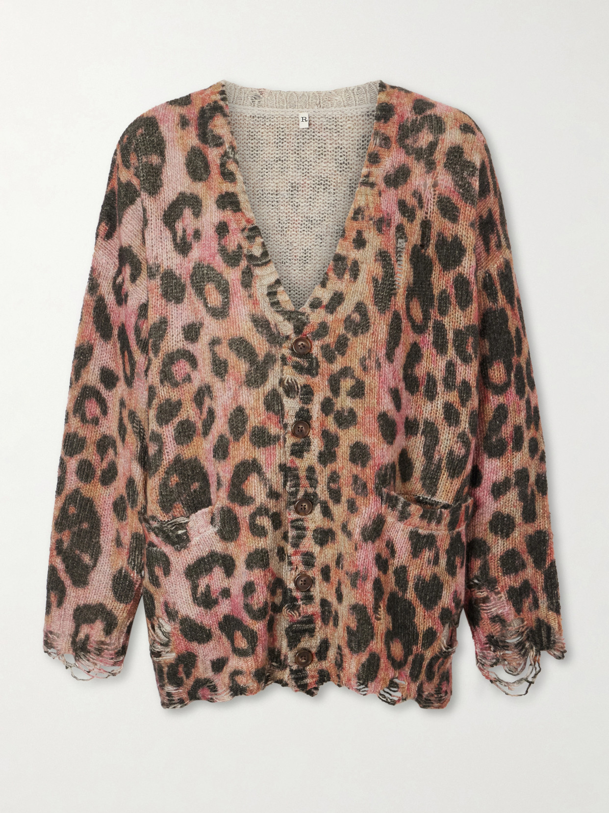 R13 Distressed Animal-print Cashmere Cardigan In Multi