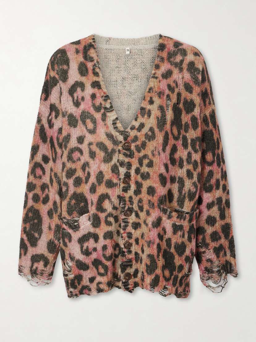 R13 Distressed Animal-print Cashmere Cardigan