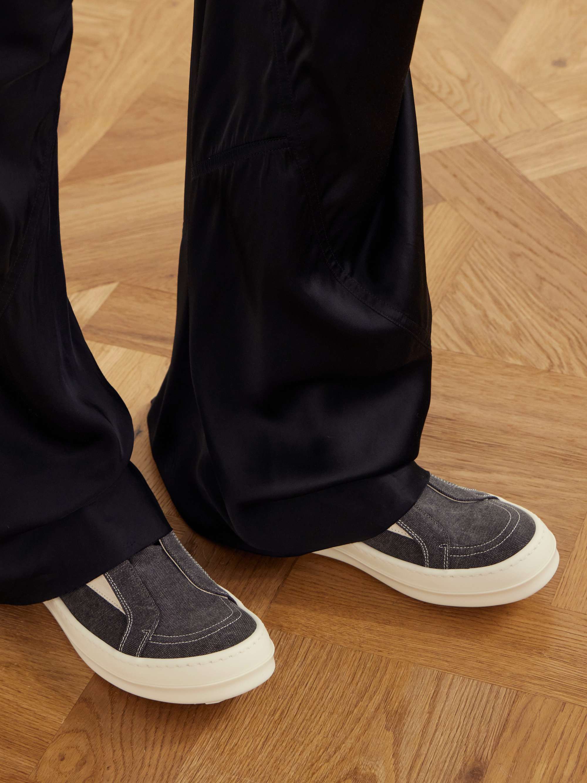 RICK OWENS DRKSHDW Laceless Vintage suede-trimmed canvas sneakers