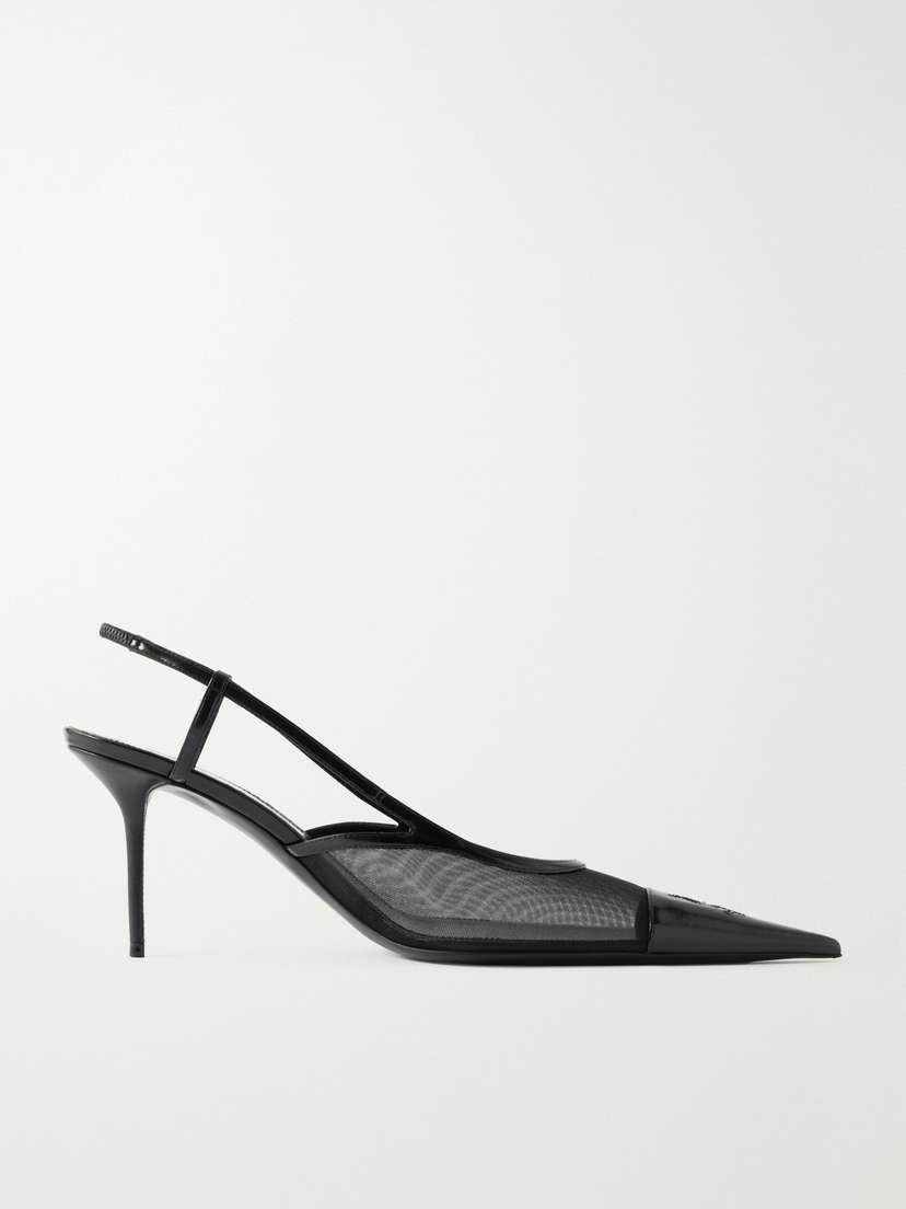 Saint Laurent Renée Embroidered Patent Leather-trimmed Mesh Slingback Pumps