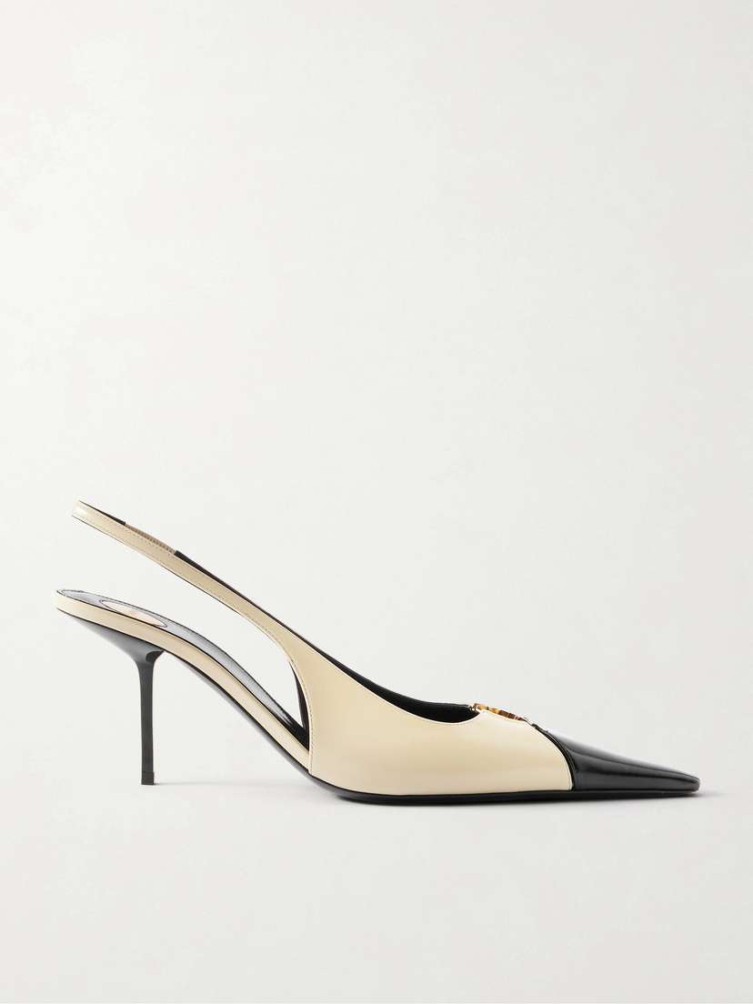 Saint Laurent Babylone Embellished Two-tone Leather Slingback Pumps
