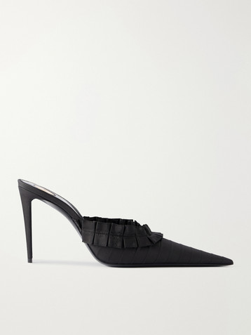 Balenciaga - Knife bow-embellished crinkled-leather mules | Plush