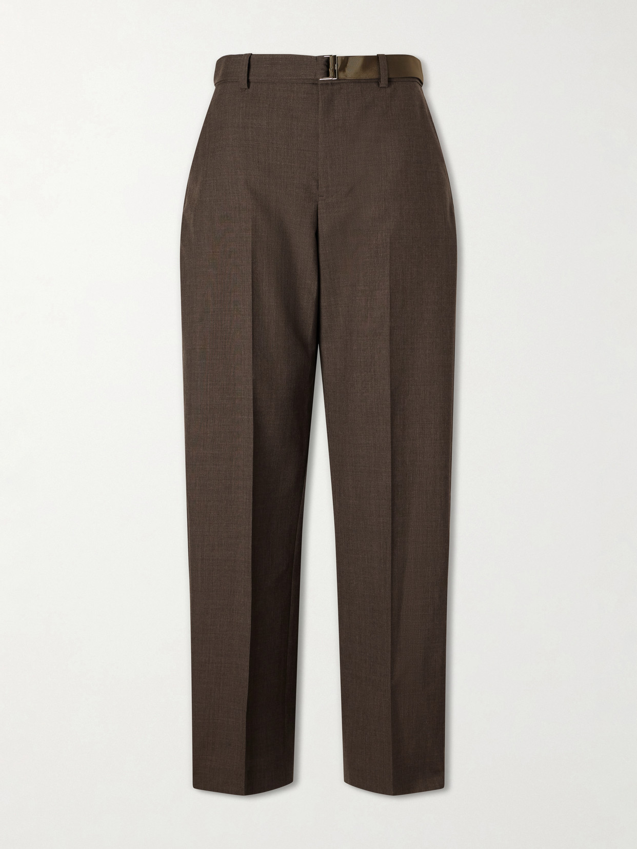 Sacai Pleated Belted Twill Wide-leg Pants In Brown