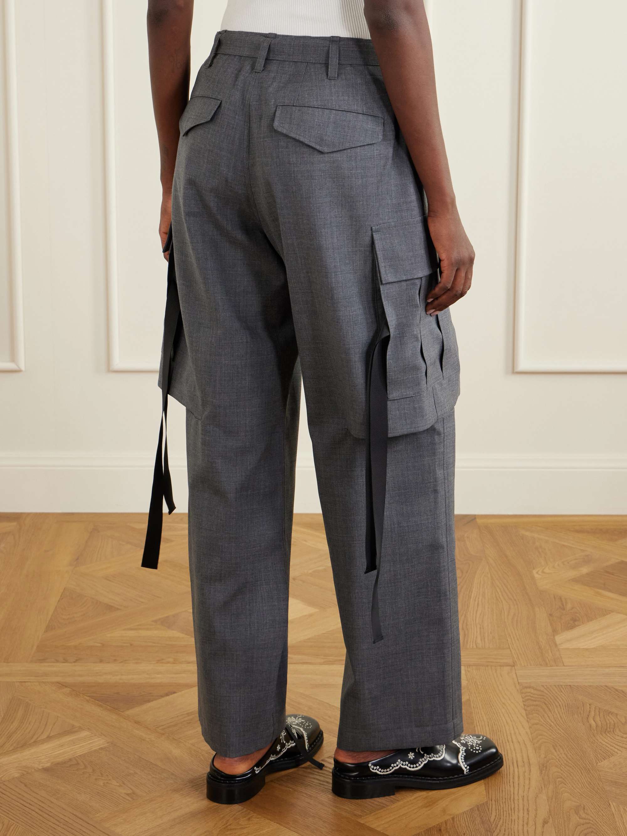SACAI Pleated belted twill wide-leg pants | NET-A-PORTER