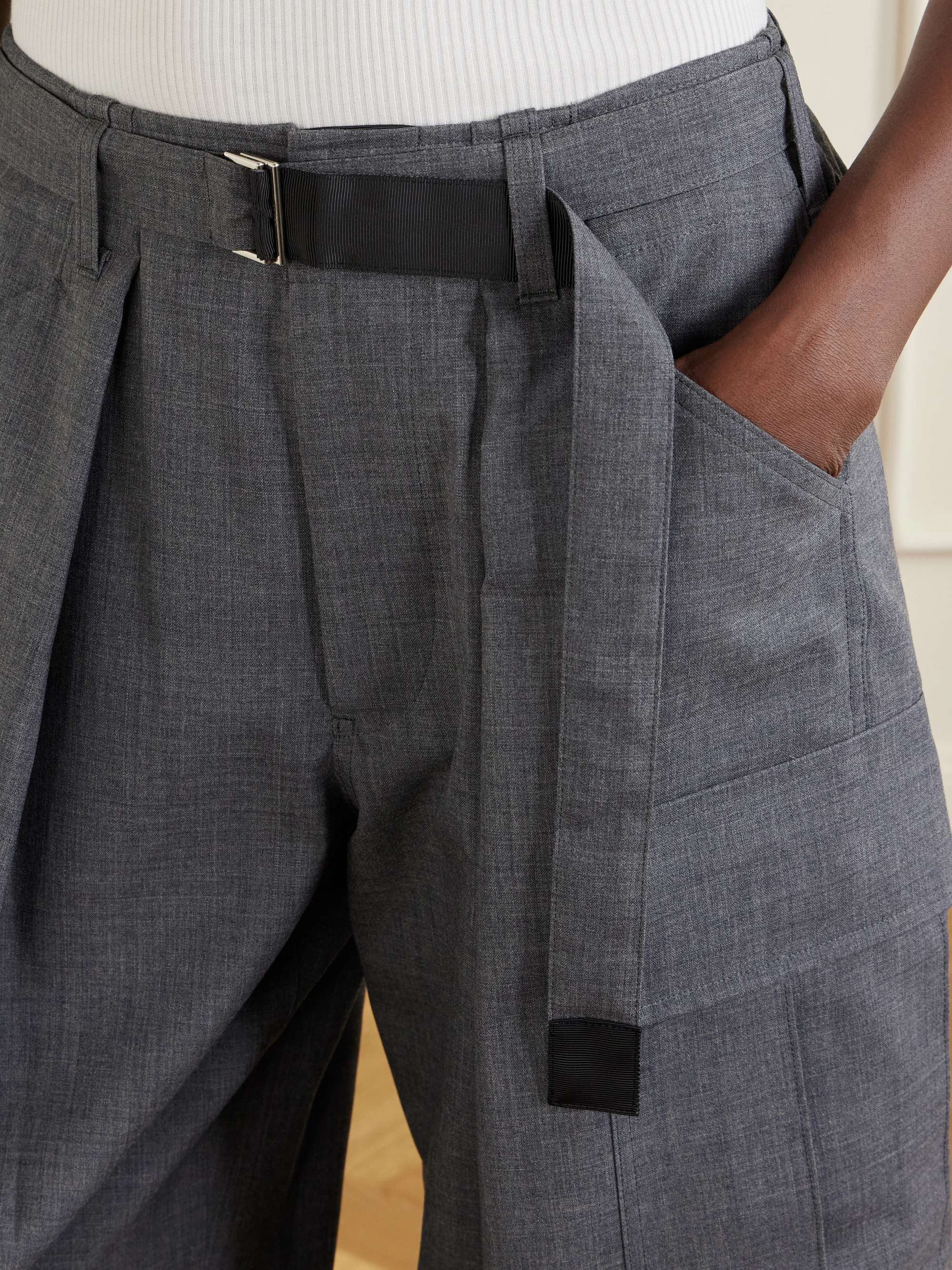 SACAI Pleated belted twill wide-leg pants | NET-A-PORTER