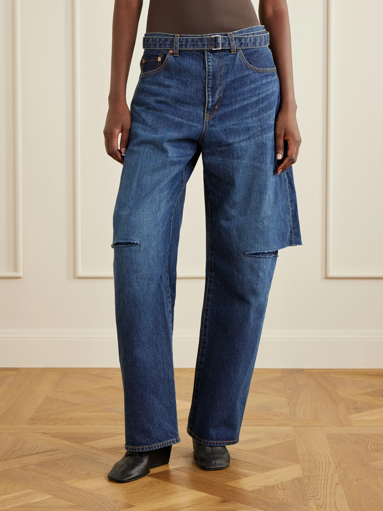 Belted Cut-Out Mid-Rise Wide- Leg