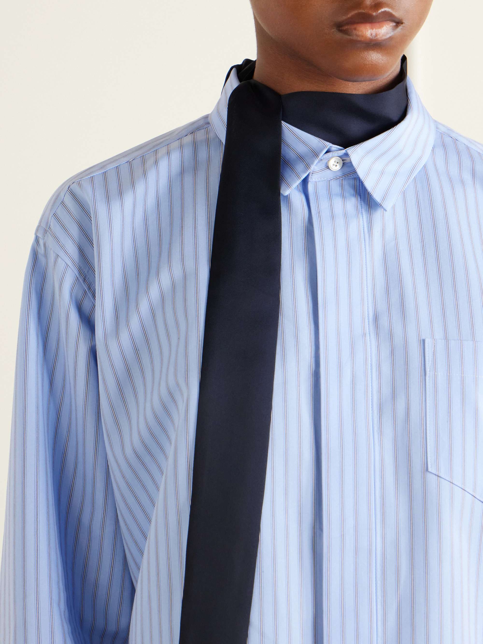 SACAI Scarf-detailed striped cotton-blend poplin mini dress | NET