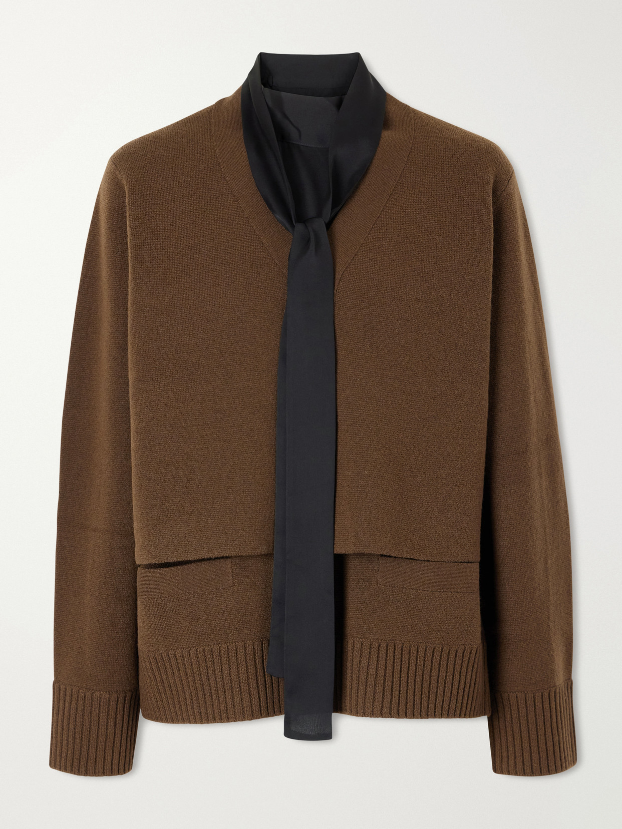 Sacai Scarf-detailed Wool Cardigan In Brown